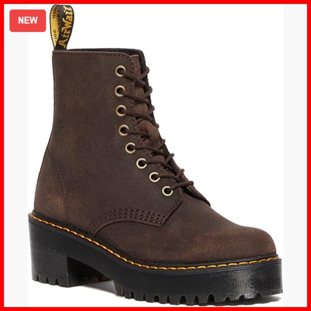 Women's Heeled Combat Boots 8 Eye Lace Up Full Grain Leather